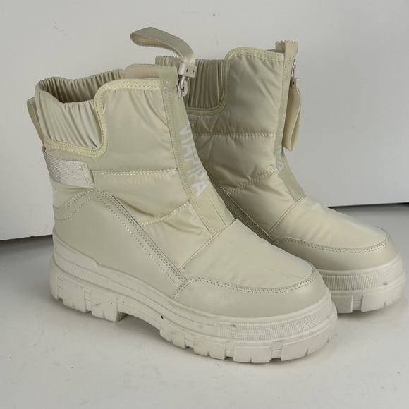 Viapipa Other - Viapipa Cream Puffer Snow Boots Faux Fur Lined Chunky Platform Lug Sole Mens 8